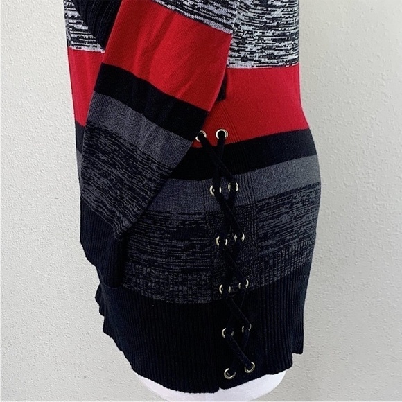 STYLE & CO Wrapped Knit Tunic Sweater Women
Size M Striped Pullover Laced Up - Picture 9 of 12